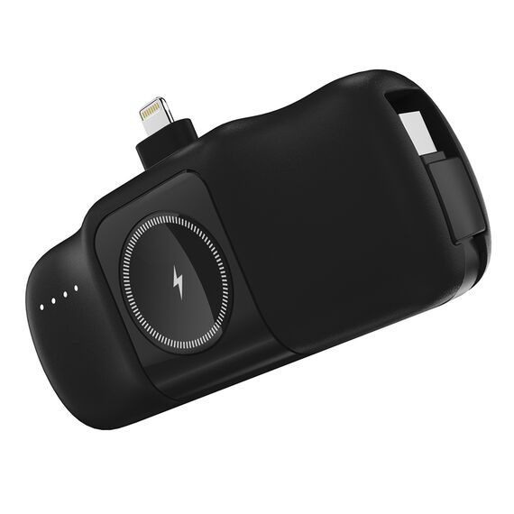 Wozinsky WF16-YLS 5000mAh 15W Lightning Mini Power Bank with Built-in USB-C Cable and Apple Watch Charger - Black | Techbox