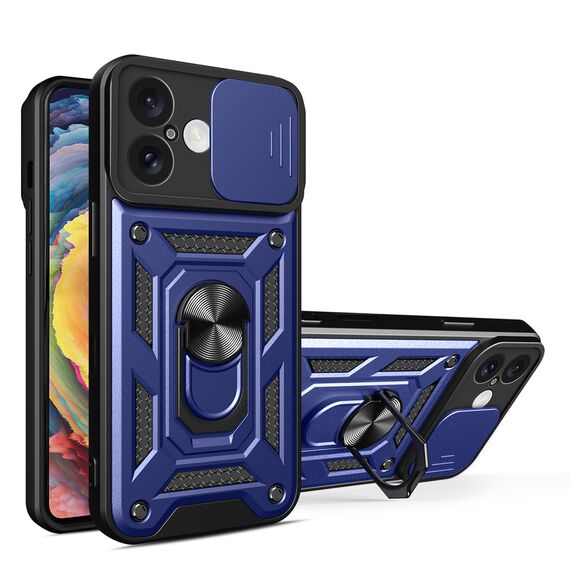 Hybrid Armor Camshield iPhone 16 Case with Camera Cover and Stand - Blue | Techbox