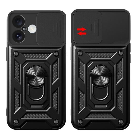 Hybrid Armor Camshield iPhone 16 Plus Armored Case with Camera Cover and Stand - Black | Techbox