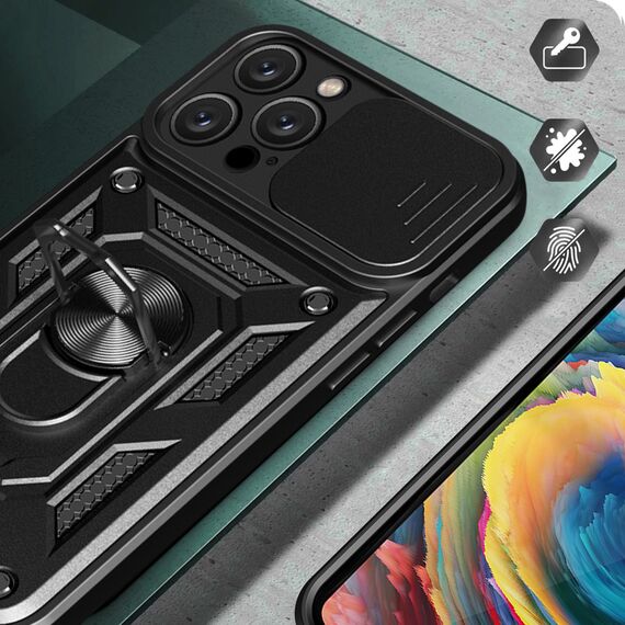 Hybrid Armor Camshield iPhone 16 Pro Case with Camera Cover and Stand - Black - Apple Cases - Cases - Techbox