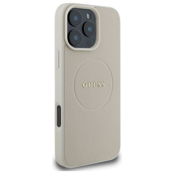 Guess Grained Gold Ring MagSafe Case for iPhone 16 Pro Max - Beige - Apple Cases - Cases - Techbox
