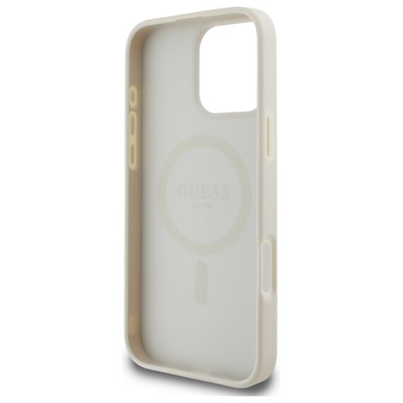 Guess Grained Gold Ring MagSafe Case for iPhone 16 Pro Max - Beige - Apple Cases - Cases - Techbox