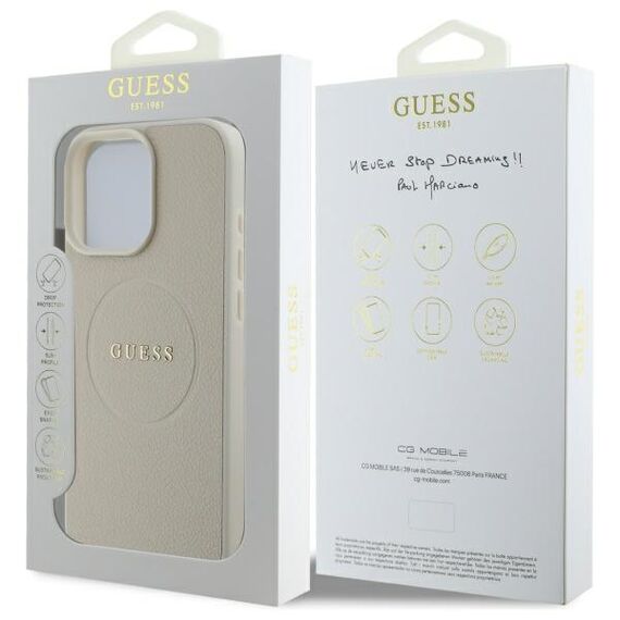 Guess Grained Gold Ring MagSafe Case for iPhone 16 Pro Max - Beige - Apple Cases - Cases - Techbox