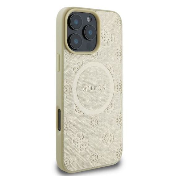 Guess Saffiano Peony Classic Logo MagSafe case for iPhone 16 Pro - gold | Techbox