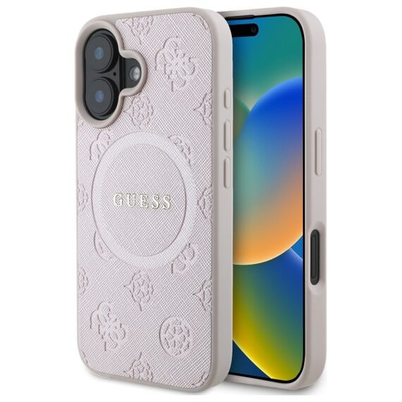 Guess Saffiano Peony Classic Logo MagSafe iPhone 16 Case - Pink | Techbox
