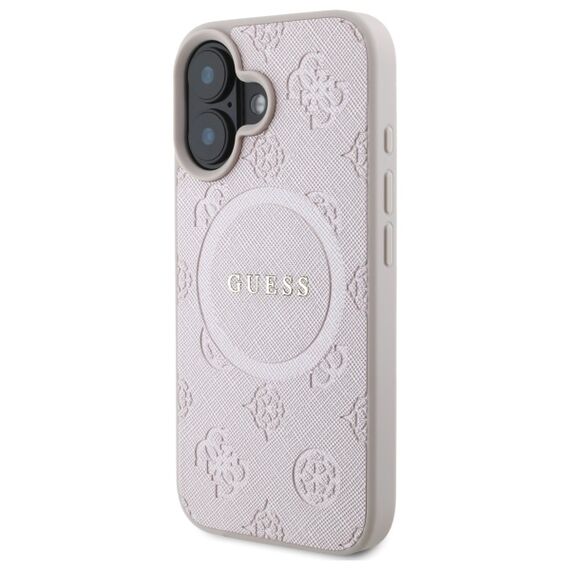 Guess Saffiano Peony Classic Logo MagSafe iPhone 16 Case - Pink | Techbox