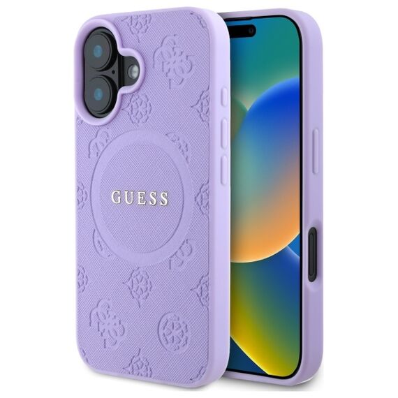 Guess Saffiano Peony Classic Logo MagSafe iPhone 16 Case - Purple | Techbox