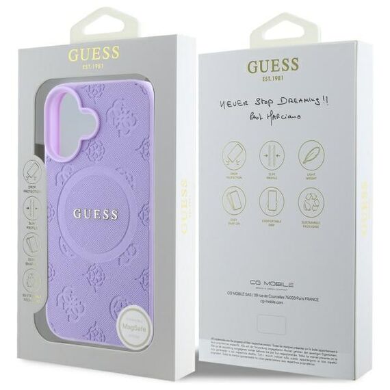 Guess Saffiano Peony Classic Logo MagSafe iPhone 16 Case - Purple | Techbox