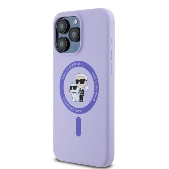 Karl Lagerfeld Silicone Karl&amp;Choupette Heads Ring MagSafe Case for iPhone 15 Pro Max - Purple - Apple Cases - Cases - Techbox