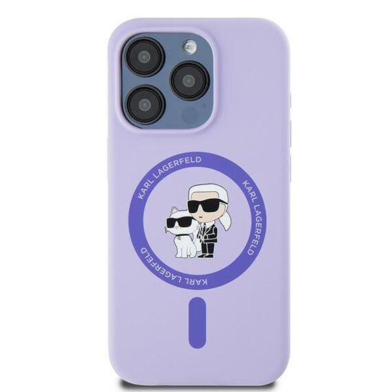 Karl Lagerfeld Silicone Karl&amp;Choupette Heads Ring MagSafe Case for iPhone 15 Pro - Purple - Apple Cases - Cases - Techbox