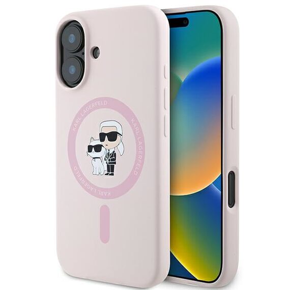 Karl Lagerfeld Silicone Karl&amp;Choupette Heads Ring MagSafe Case for iPhone 16 Plus - Pink - Apple Cases - Cases - Techbox