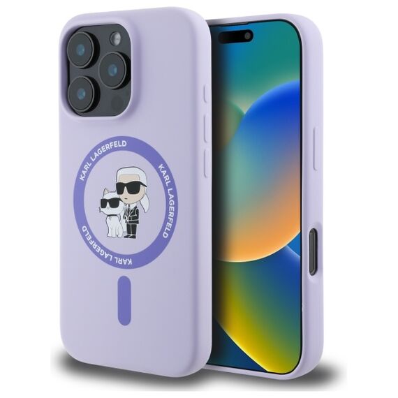 Karl Lagerfeld Silicone Karl&amp;Choupette Heads Ring MagSafe Case for iPhone 16 Pro - Purple - Apple Cases - Cases - Techbox