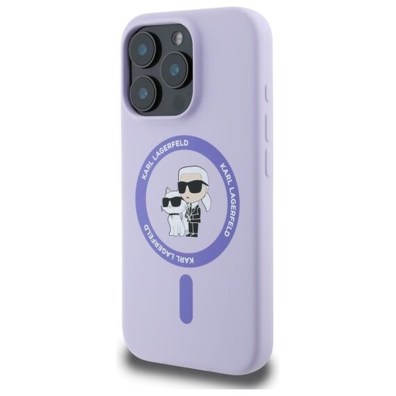 Karl Lagerfeld Silicone Karl&amp;Choupette Heads Ring MagSafe Case for iPhone 16 Pro - Purple - Apple Cases - Cases - Techbox