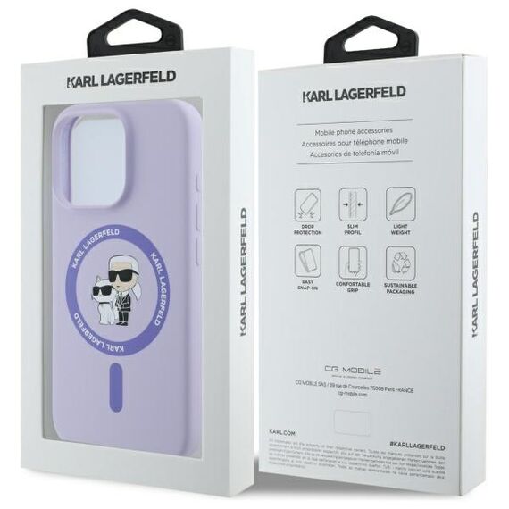 Karl Lagerfeld Silicone Karl&amp;Choupette Heads Ring MagSafe Case for iPhone 16 Pro - Purple - Apple Cases - Cases - Techbox