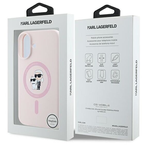 Karl Lagerfeld Silicone Karl&amp;Choupette Heads Ring MagSafe iPhone 16 Case - Pink - Apple Cases - Cases - Techbox