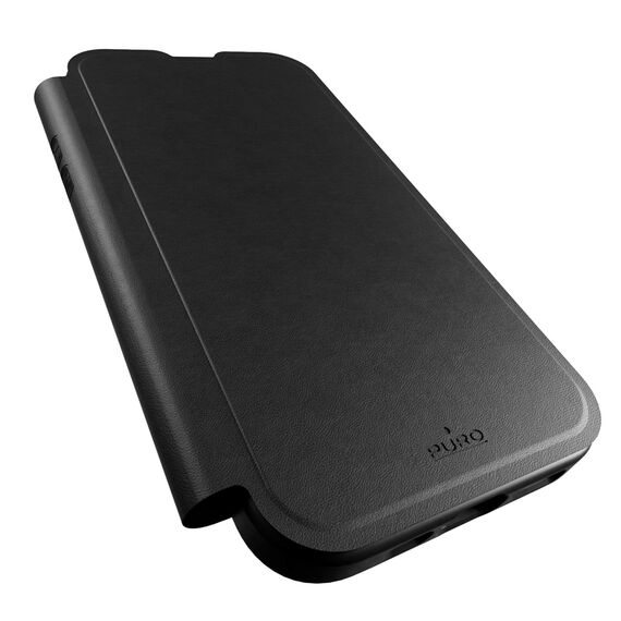 Puro Book Mag MagSafe Leather Case with Flap and Card Slot for iPhone 16 - Black | Techbox