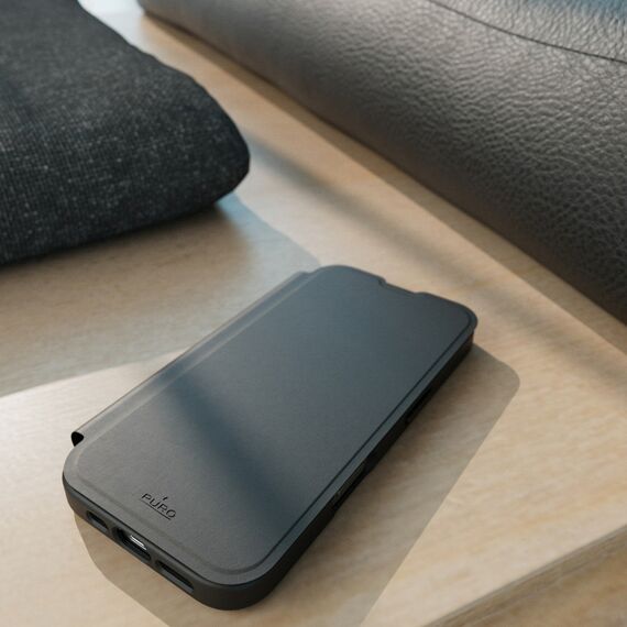 Puro Book Mag MagSafe Leather Case with Flap and Card Slot for iPhone 16 - Black | Techbox