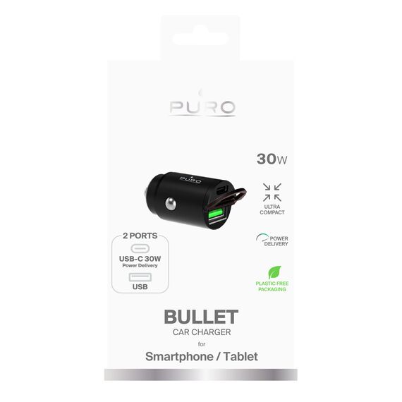 Puro Mini 30W Power Delivery USB-C USB-A Car Charger - Black - Car Chargers - Smartphone Chargers - Techbox