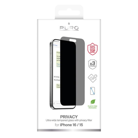 Puro Privacy Tempered Glass for iPhone 16 / iPhone 15 - Apple iPhone - Screen & Camera Protection - Techbox