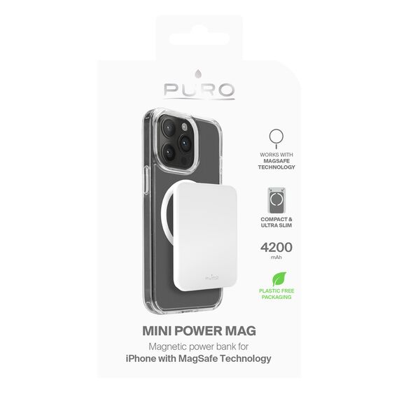 Puro Slim Power Mag 4200mAh Power Bank with MagSafe USB-C - White - Powerbanks - Smartphone Chargers - Techbox