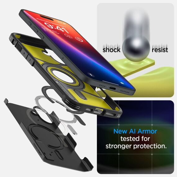 Spigen Tough Armor MagSafe case with stand for iPhone 16 - black | Techbox