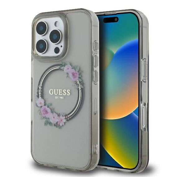 Guess IML Flowers Wreath MagSafe iPhone 16 Pro Case - Black - Apple Cases - Cases - Techbox