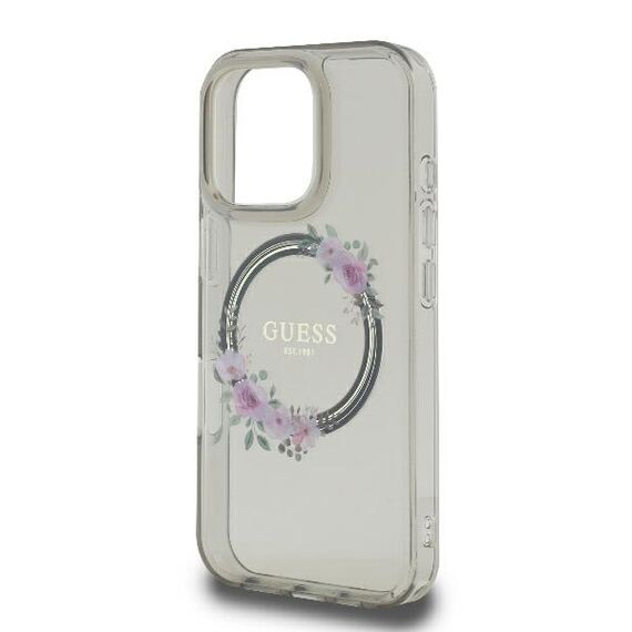 Guess IML Flowers Wreath MagSafe iPhone 16 Pro Case - Black - Apple Cases - Cases - Techbox