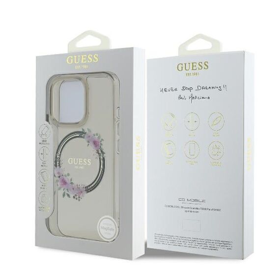 Guess IML Flowers Wreath MagSafe iPhone 16 Pro Case - Black - Apple Cases - Cases - Techbox