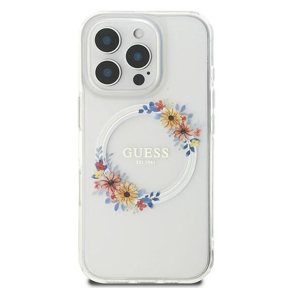 Guess IML Flowers Wreath MagSafe Case for iPhone 16 Pro - Clear | Techbox
