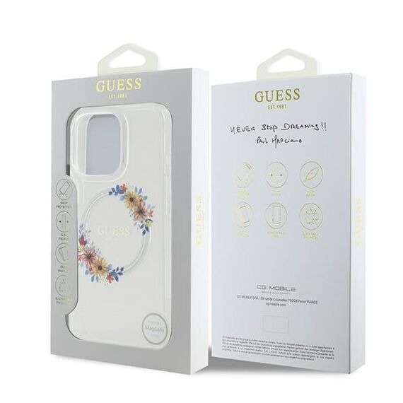 Guess IML Flowers Wreath MagSafe Case for iPhone 16 Pro - Clear | Techbox