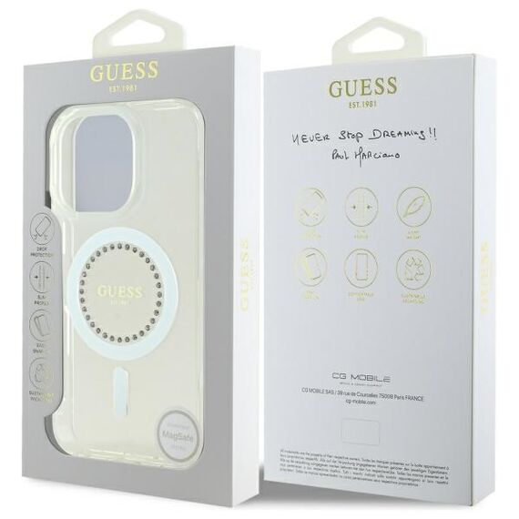 Guess IML Rhinestones MagSafe Case for iPhone 16 Pro Max - White | Techbox