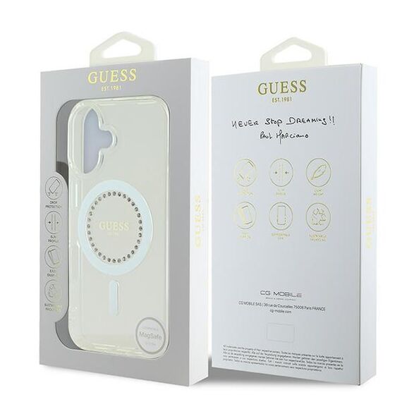 Guess IML Rhinestones MagSafe Case for iPhone 16 - White | Techbox