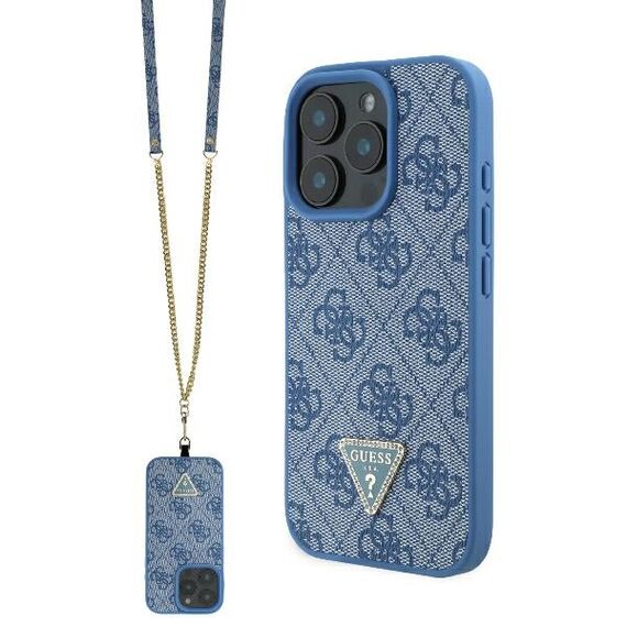 Guess Leather Metal Logo Strass Crossbody Case for iPhone 16 Pro - Blue - Apple Cases - Cases - Techbox