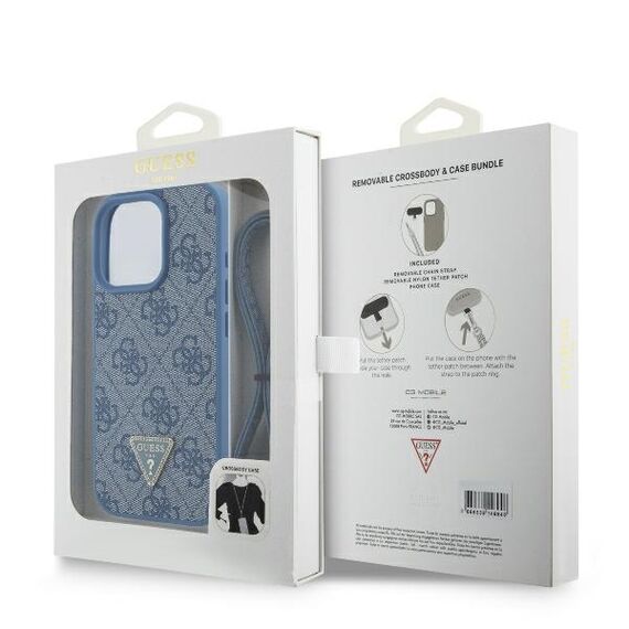 Guess Leather Metal Logo Strass Crossbody Case for iPhone 16 Pro - Blue - Apple Cases - Cases - Techbox