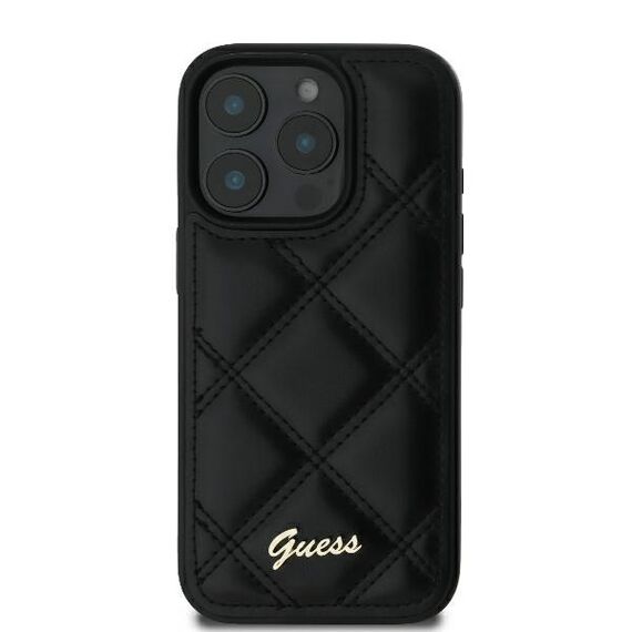 Guess Quilted Metal Logo iPhone 16 Pro Case - Black | Techbox