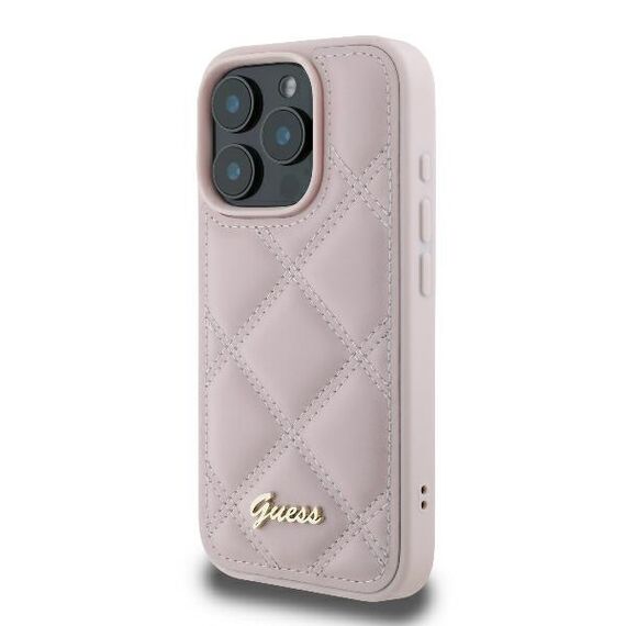 Guess Quilted Metal Logo iPhone 16 Pro Case - Pink | Techbox