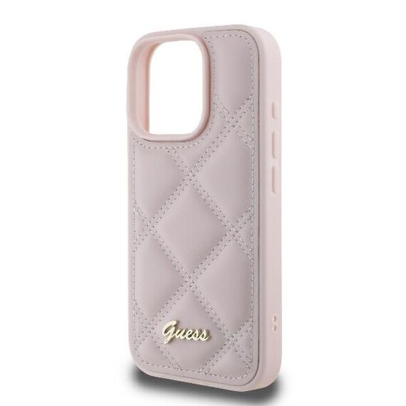 Guess Quilted Metal Logo iPhone 16 Pro Case - Pink | Techbox