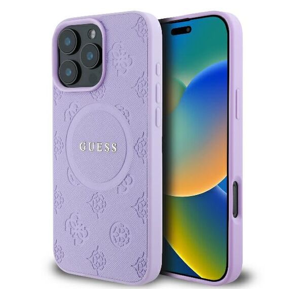 Guess Saffiano Peony Classic Logo MagSafe iPhone 16 Pro Max Case - Purple - Apple Cases - Cases - Techbox