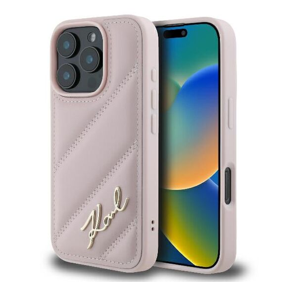 Karl Lagerfeld Quilted Signature iPhone 16 Pro Case - Pink - Apple Cases - Cases - Techbox