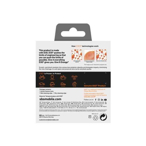 SBS Active Camera Lens D3O Tempered Glass for iPhone 16 Pro / 16 Pro Max Camera - Apple iPhone - Screen & Camera Protection - Techbox