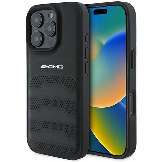 AMG Leather Debossed Lines Black Logo iPhone 16 Pro Max Case - Black | Techbox