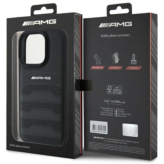 AMG Leather Debossed Lines Black Logo iPhone 16 Pro Max Case - Black | Techbox