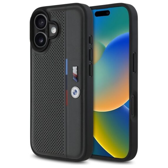 BMW M Perforated Tricolor Detail Line iPhone 16 Case - Dark Gray - Apple Cases - Cases - Techbox