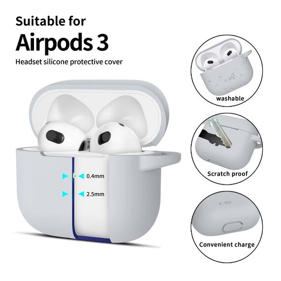 Tech-Protect Silicone Hook Case for Apple AirPods 3 - Gray - Smartphone Accessories - Cables & Accessories - Techbox