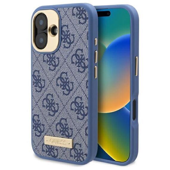 Guess 4G Logo Plate MagSafe iPhone 16 Case - Blue - Apple Cases - Cases - Techbox