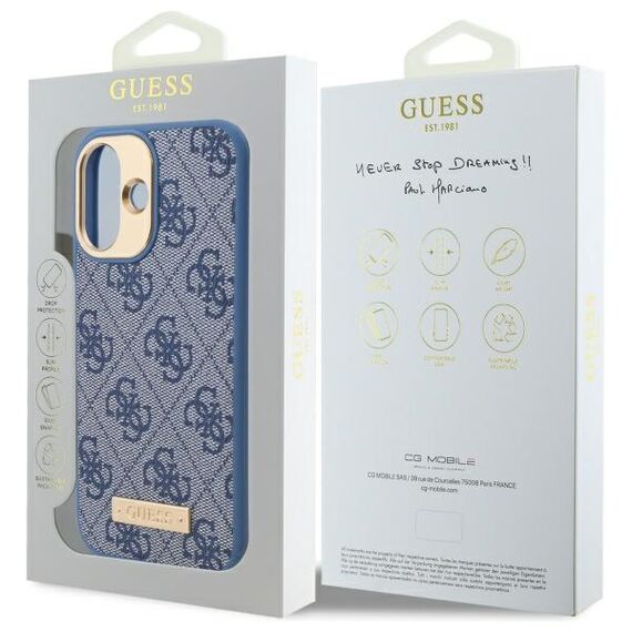 Guess 4G Logo Plate MagSafe iPhone 16 Case - Blue - Apple Cases - Cases - Techbox