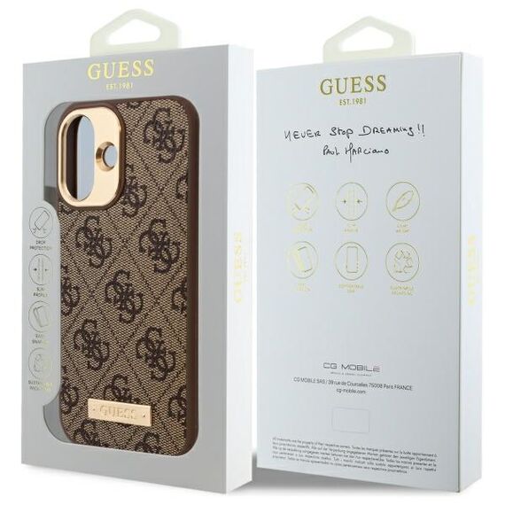Guess 4G Logo Plate MagSafe iPhone 16 Plus Case - Brown - Apple Cases - Cases - Techbox