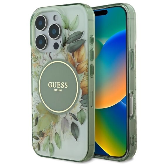 Guess IML Flower &amp; Tonal Circle MagSafe case for iPhone 16 Pro - green | Techbox