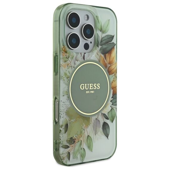 Guess IML Flower &amp; Tonal Circle MagSafe case for iPhone 16 Pro - green | Techbox