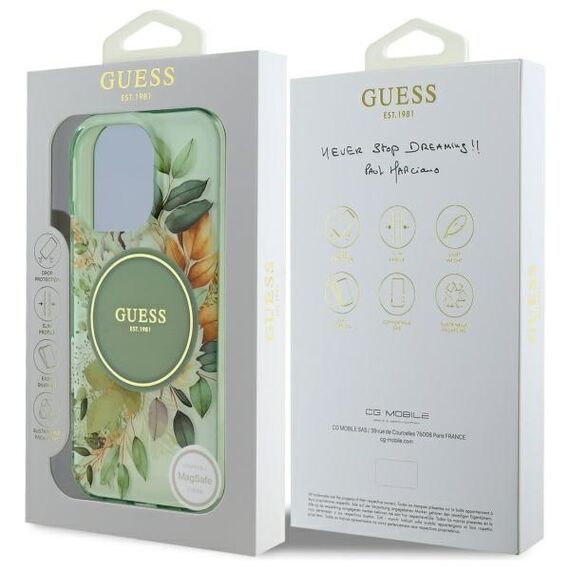 Guess IML Flower &amp; Tonal Circle MagSafe case for iPhone 16 Pro - green | Techbox